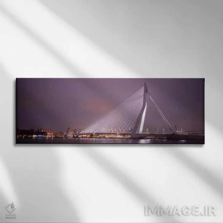 تابلو Rotterdam, Netherlands" - "پل ارسموس روشنشده در شب، روتردام، هلند" اثر پانورامیک ایمجز (استودیو عکاسی عریض) - نمای روبهرو روی دیوار