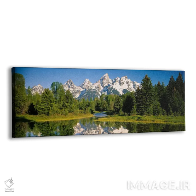 تابلو Grand Teton National Park, Wyoming, USA" - "رشتهکوههای تیتون پوشیده از برف همانطور که از ساحل شواباکر دیده میشود، پارک ملی گراند تیتون، وایومینگ، ایالات متحده آمریکا" اثر پانورامیک ایمجز (استودیو عکاسی عریض) - نمای پرسپکتیو محصول