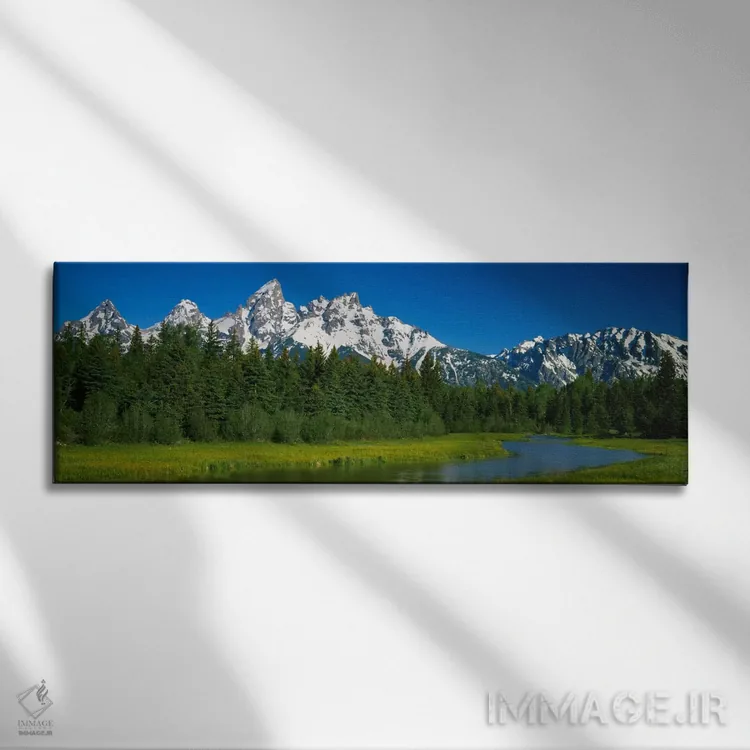 تابلو Teton Range, Grand Teton National Park, Wyoming, USA" - "منظره کوهستانی، رشتهکوه تیتون، پارک ملی گراند تیتون، وایومینگ، ایالات متحده آمریکا" اثر پانورامیک ایمجز (استودیو عکاسی عریض) - نمای روبهرو روی دیوار