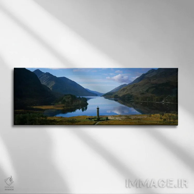 تابلو Glenfinnan, Highlands, Scotland, United Kingdom" - "یادبود گلنفینان و دریاچه شیِل، گلنفینان، هایلندز، اسکاتلند، پادشاهی متحد" اثر پانورامیک ایمجز (استودیو عکاسی عریض) - نمای روبهرو روی دیوار