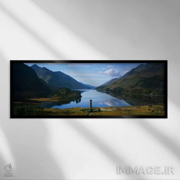 تابلو Glenfinnan, Highlands, Scotland, United Kingdom" - "یادبود گلنفینان و دریاچه شیِل، گلنفینان، هایلندز، اسکاتلند، پادشاهی متحد" اثر پانورامیک ایمجز (استودیو عکاسی عریض) - نمای قابدار مشکی