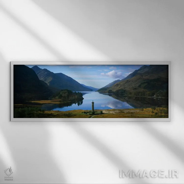 تابلو Glenfinnan, Highlands, Scotland, United Kingdom" - "یادبود گلنفینان و دریاچه شیِل، گلنفینان، هایلندز، اسکاتلند، پادشاهی متحد" اثر پانورامیک ایمجز (استودیو عکاسی عریض) - نمای قابدار سفید