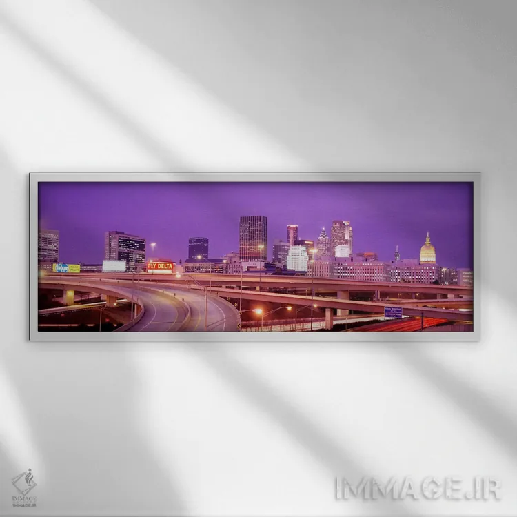 تابلو Georgia, Atlanta, Skyline at dusk,ایالات متحده، جورجیا، آتلانتا، نمای افق در گرگومیش اثر پانورامیک ایمجز (استودیو عکاسی عریض) - نمای قابدار سفید