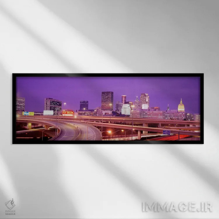 تابلو Georgia, Atlanta, Skyline at dusk,ایالات متحده، جورجیا، آتلانتا، نمای افق در گرگومیش اثر پانورامیک ایمجز (استودیو عکاسی عریض) - نمای قابدار مشکی