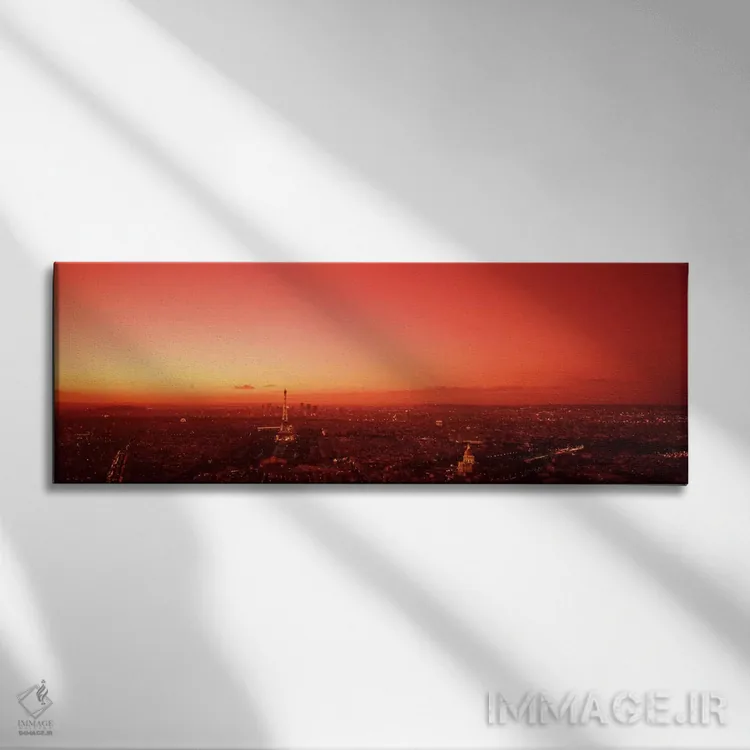 تابلو نمای هوایی با فیلتر قرمز، پاریس، ایل-دو-فرانس، فرانسه اثر پانورامیک ایمجز (استودیو عکاسی عریض) - نمای روبهرو روی دیوار