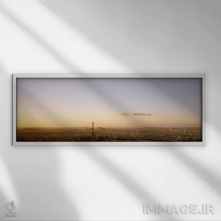 تابلو نمای هوایی در زمان طلوع آفتاب، پاریس، فرانسه اثر پانورامیک ایمجز (استودیو عکاسی عریض) - نمای قابدار سفید