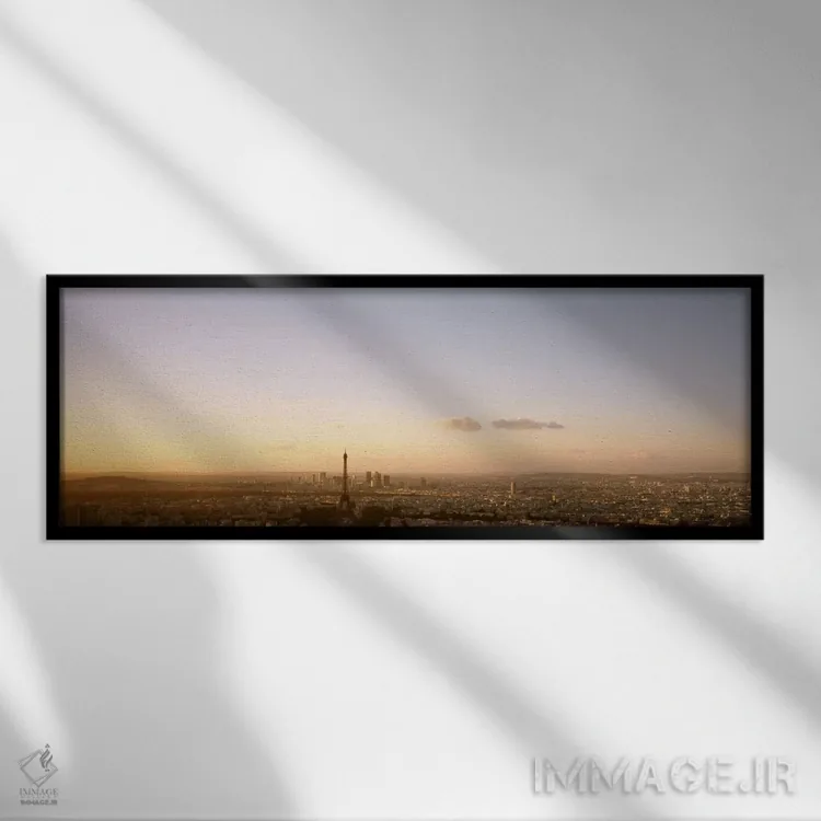 تابلو نمای هوایی در زمان طلوع آفتاب، پاریس، فرانسه اثر پانورامیک ایمجز (استودیو عکاسی عریض) - نمای قابدار مشکی