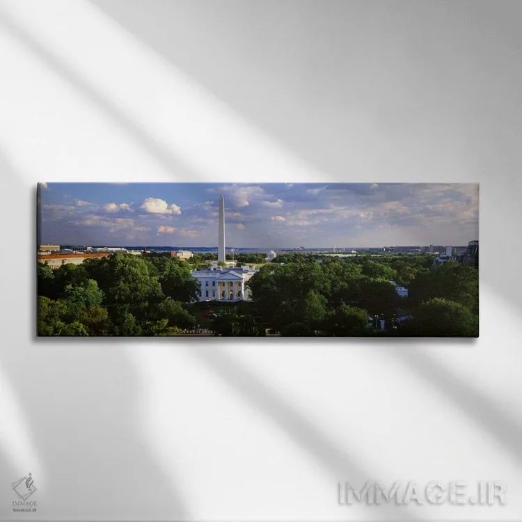 تابلو نمای هوایی، کاخ سفید، واشنگتن دی سی، منطقه کلمبیا، ایالات متحده اثر پانورامیک ایمجز (استودیو عکاسی عریض) - نمای روبهرو روی دیوار