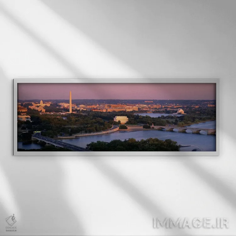 تابلو نمای هوایی، واشنگتن دی سی، منطقه کلمبیا، ایالات متحده اثر پانورامیک ایمجز (استودیو عکاسی عریض) - نمای قابدار سفید