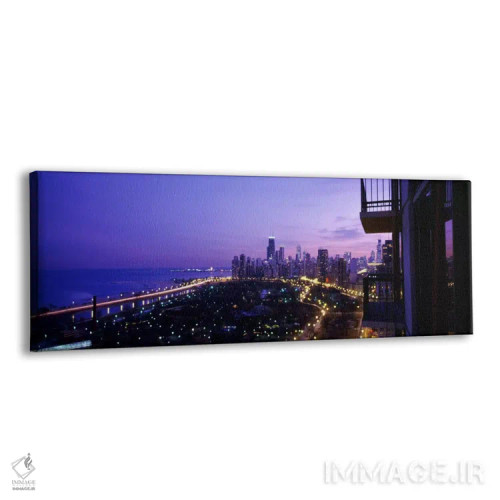 تابلو نمای بالا از یک شهر در شب، دریاچه میشیگان، شیکاگو، شهرستان کوک، ایلینوی، ایالات متحده اثر پانورامیک ایمجز (استودیو عکاسی عریض) - نمای پرسپکتیو محصول