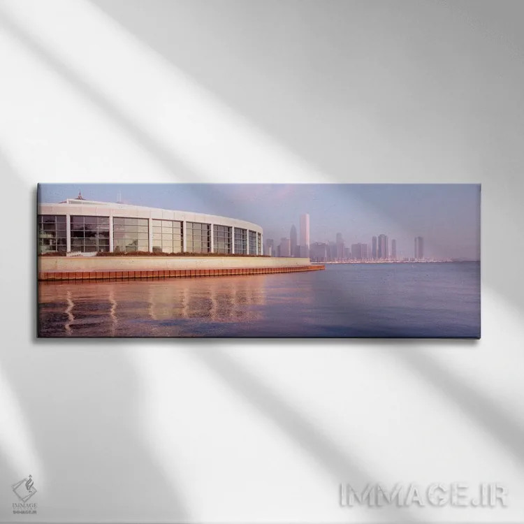 تابلو ساختار ساختمان نزدیک دریاچه، آکواریوم شد، شیکاگو، ایلینوی، ایالات متحده اثر پانورامیک ایمجز (استودیو عکاسی عریض) - نمای روبهرو روی دیوار