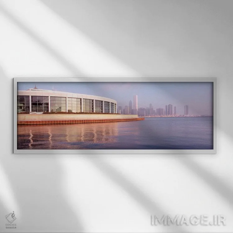 تابلو ساختار ساختمان نزدیک دریاچه، آکواریوم شد، شیکاگو، ایلینوی، ایالات متحده اثر پانورامیک ایمجز (استودیو عکاسی عریض) - نمای قابدار سفید