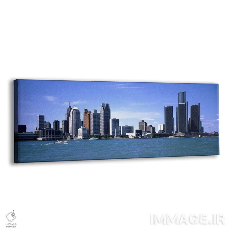 تابلو ساختمانها در کنار آب، دیترویت، شهرستان وین، میشیگان، ایالات متحده #۲ اثر پانورامیک ایمجز (استودیو عکاسی عریض) - نمای پرسپکتیو محصول