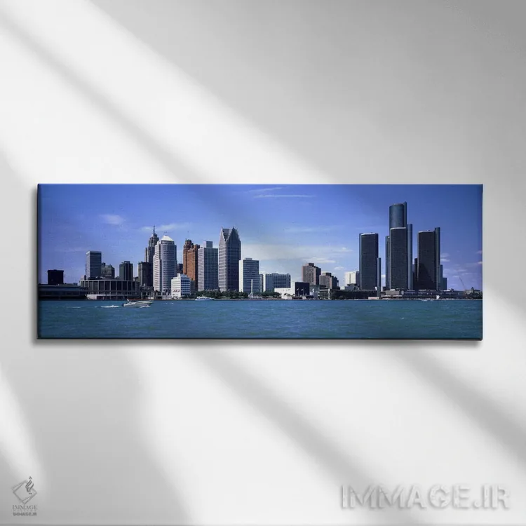 تابلو ساختمانها در کنار آب، دیترویت، شهرستان وین، میشیگان، ایالات متحده #۲ اثر پانورامیک ایمجز (استودیو عکاسی عریض) - نمای روبهرو روی دیوار