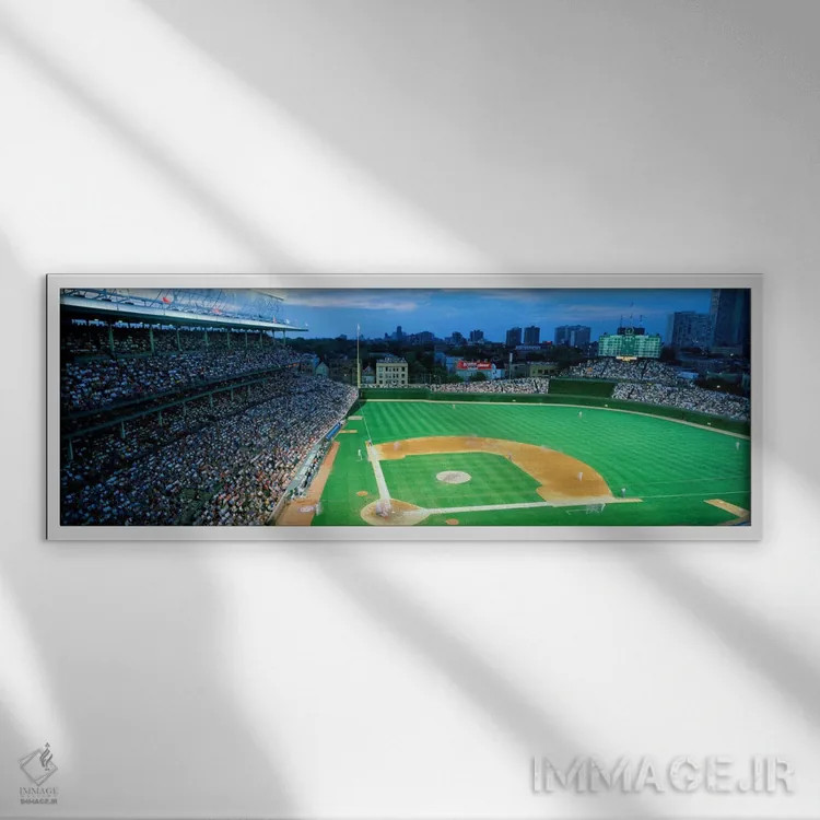 تابلو نمای بالا از تماشاگران در استادیوم، میدان ریگلی، شیکاگو کابز، شیکاگو، ایلینوی، ایالات متحده اثر پانورامیک ایمجز (استودیو عکاسی عریض) - نمای قابدار سفید