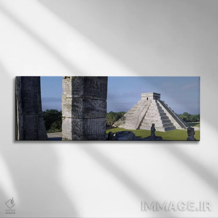 تابلو ال کاستیلو (معبد کوکولکان)، چچن ایتزا، یوکاتان، مکزیک اثر پانورامیک ایمجز (استودیو عکاسی عریض) - نمای روبهرو روی دیوار
