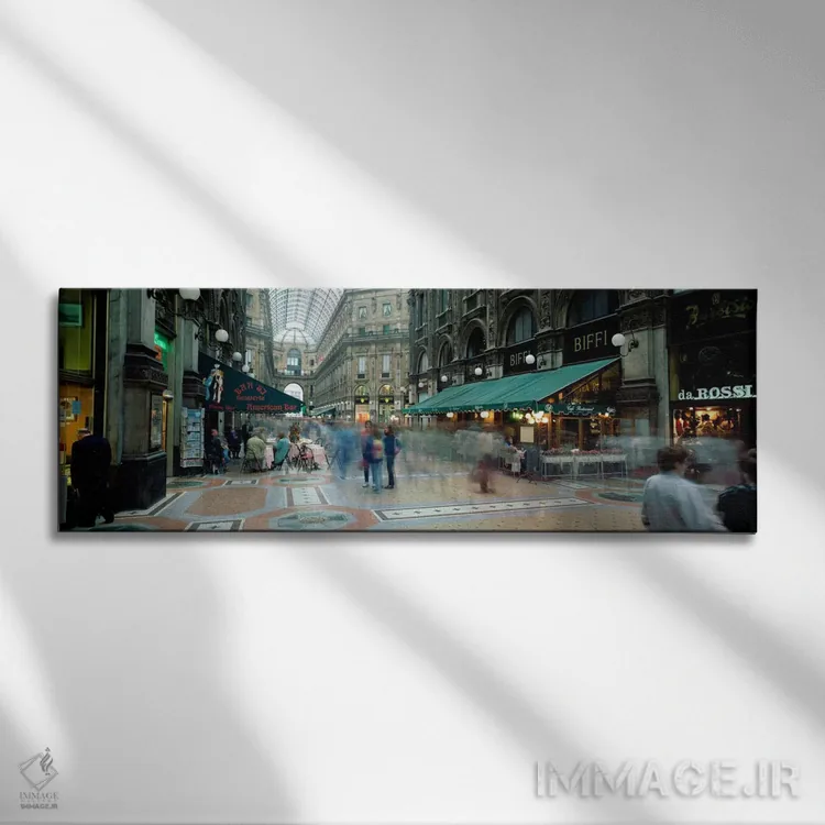 تابلو حرکت محو خریداران، گالریا ویتوریا امانوئل دوم، میلان، لومباردی، ایتالیا اثر پانورامیک ایمجز (استودیو عکاسی عریض) - نمای روبهرو روی دیوار