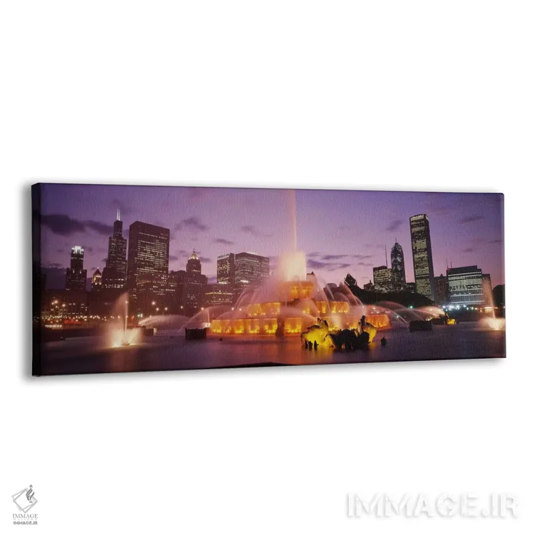 تابلو فواره باکینگهام در شب، شیکاگو، ایلینوی، ایالات متحده اثر پانورامیک ایمجز (استودیو عکاسی عریض) - نمای پرسپکتیو محصول