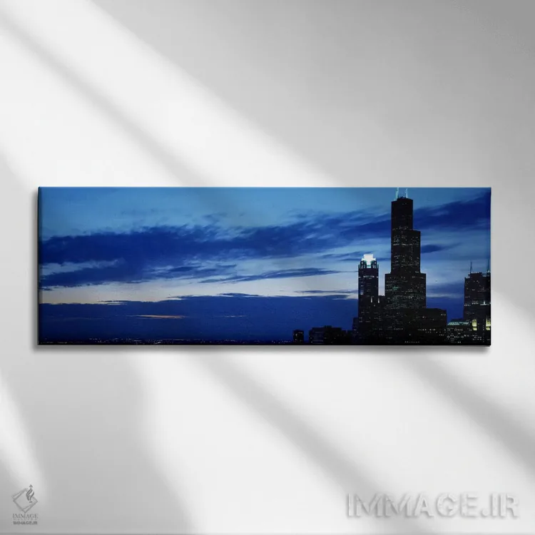 تابلو ساختمانها در یک شهر، برج سیارس، شیکاگو، شهرستان کوک، ایلینوی، ایالات متحده اثر پانورامیک ایمجز (استودیو عکاسی عریض) - نمای روبهرو روی دیوار