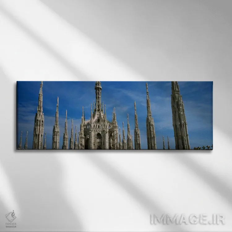 تابلو نمای بیرونی یک کلیسای جامع، پیازا دل دوئومو، میلان، ایتالیا اثر پانورامیک ایمجز (استودیو عکاسی عریض) - نمای روبهرو روی دیوار