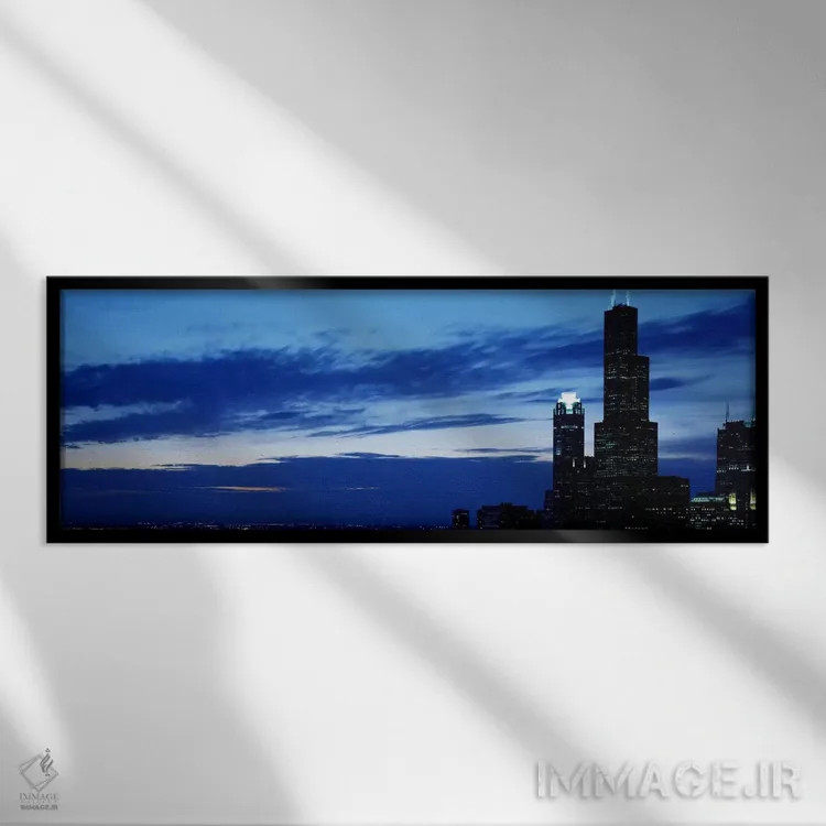 تابلو ساختمانها در یک شهر، برج سیارس، شیکاگو، شهرستان کوک، ایلینوی، ایالات متحده اثر پانورامیک ایمجز (استودیو عکاسی عریض) - نمای قابدار مشکی