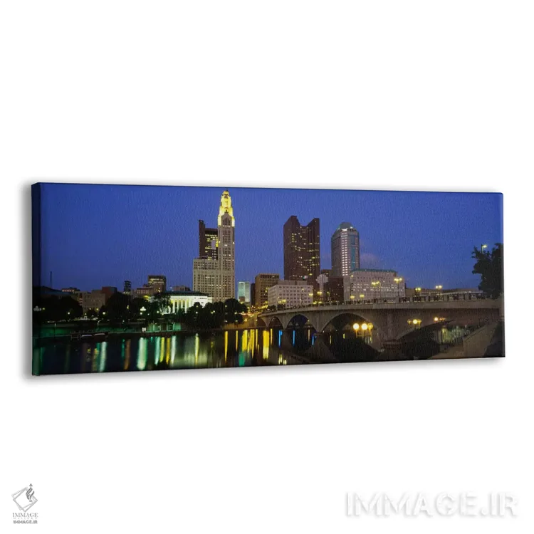 تابلو ساختمانهایی که در شب روشن شدهاند، کلمبوس، رودخانه سیتو، اوهایو، ایالات متحده اثر پانورامیک ایمجز (استودیو عکاسی عریض) - نمای پرسپکتیو محصول