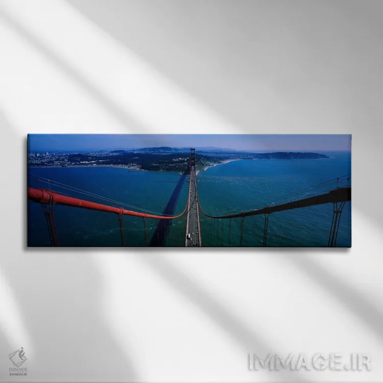 تابلو نمای هوایی از ترافیک روی یک پل، پل گلدن گیت، سانفرانسیسکو، کالیفرنیا، ایالات متحده اثر پانورامیک ایمجز (استودیو عکاسی عریض) - نمای روبهرو روی دیوار