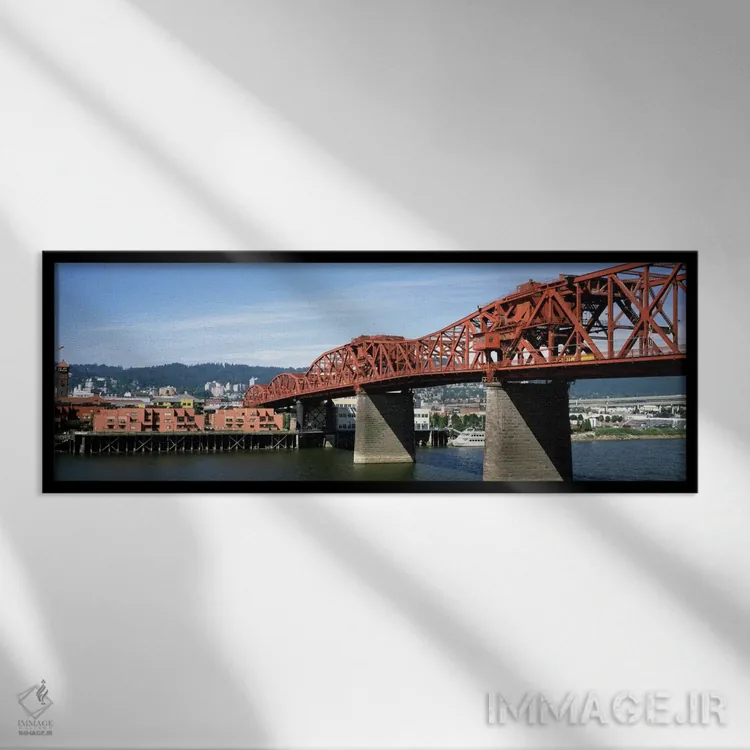 تابلو پل باسکول بر روی یک رودخانه، پل برادوی، رودخانه ویلامت، پورتلند، شهرستان مولتنما، اورگان، ایالات متحده اثر پانورامیک ایمجز (استودیو عکاسی عریض) - نمای قابدار مشکی