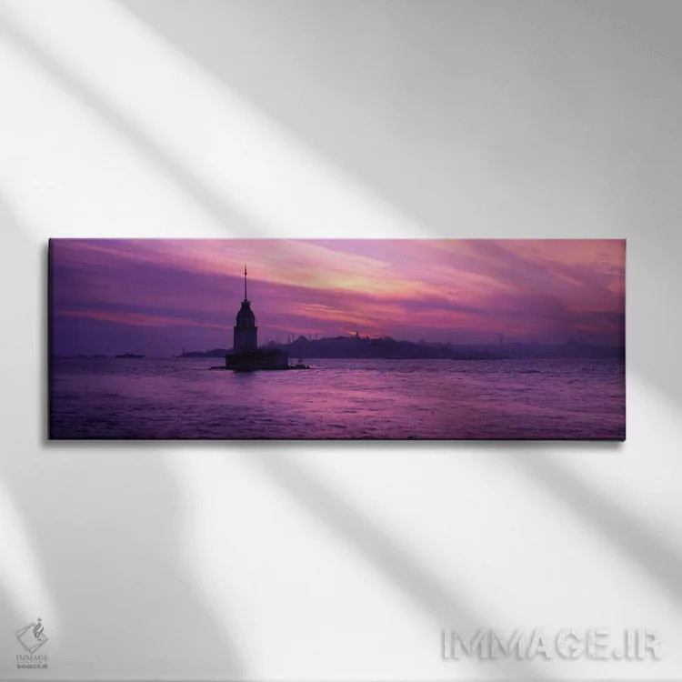 تابلو فانوس دریایی در دریا با مسجد در پسزمینه، سنت سوفیا، برج لیندر، مسجد آبی، استانبول، ترکیه اثر پانورامیک ایمجز (استودیو عکاسی عریض) - نمای روبهرو روی دیوار