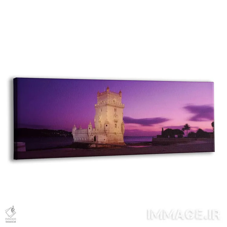 تابلو برج بلم روشنشده (برج سنت وینسنت) در شب، سانتا ماریا د بلم، لیسبون، پرتغال اثر پانورامیک ایمجز (استودیو عکاسی عریض) - نمای پرسپکتیو محصول