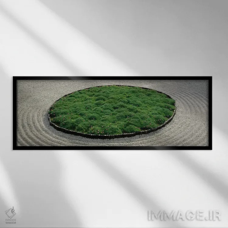 تابلو نمای بالا از یک باغ ژاپنی، پورتلند، اورگان، ایالات متحده اثر پانورامیک ایمجز (استودیو عکاسی عریض) - نمای قابدار مشکی