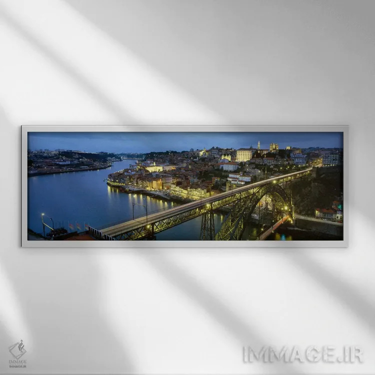 تابلو پل دوم لوییس اول در شب، پورتو، پرتغال اثر پانورامیک ایمجز (استودیو عکاسی عریض) - نمای قابدار سفید