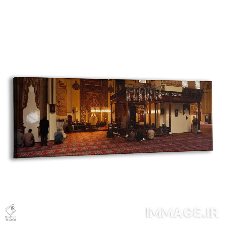 تابلو گروهی از مردم در حال نماز در یک مسجد، مسجد اولو، بورسا، ترکیه اثر پانورامیک ایمجز (استودیو عکاسی عریض) - نمای پرسپکتیو محصول