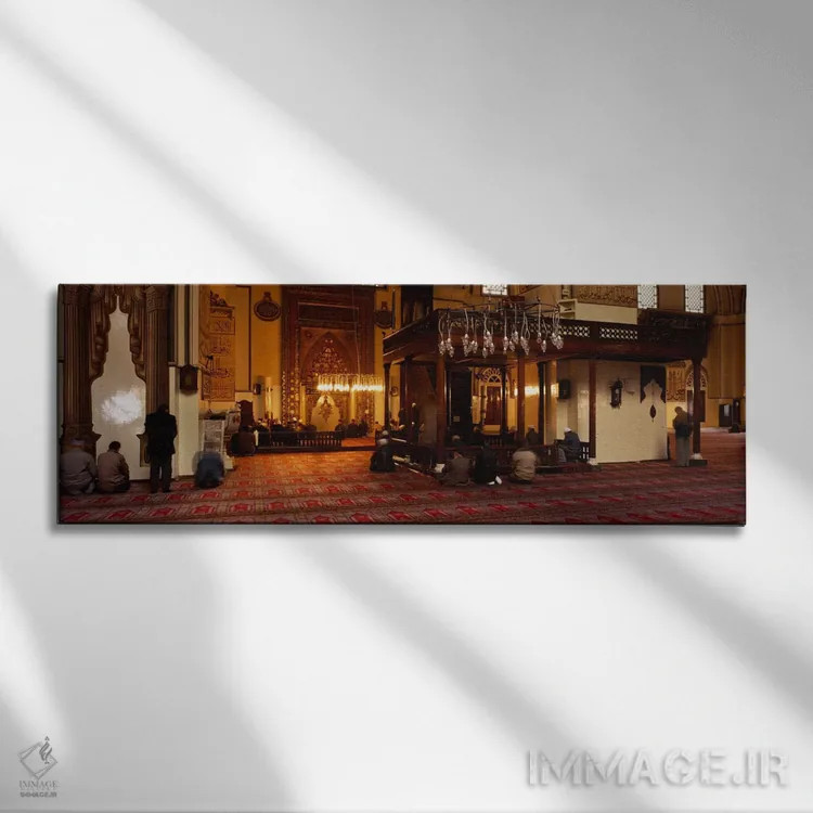 تابلو گروهی از مردم در حال نماز در یک مسجد، مسجد اولو، بورسا، ترکیه اثر پانورامیک ایمجز (استودیو عکاسی عریض) - نمای روبهرو روی دیوار