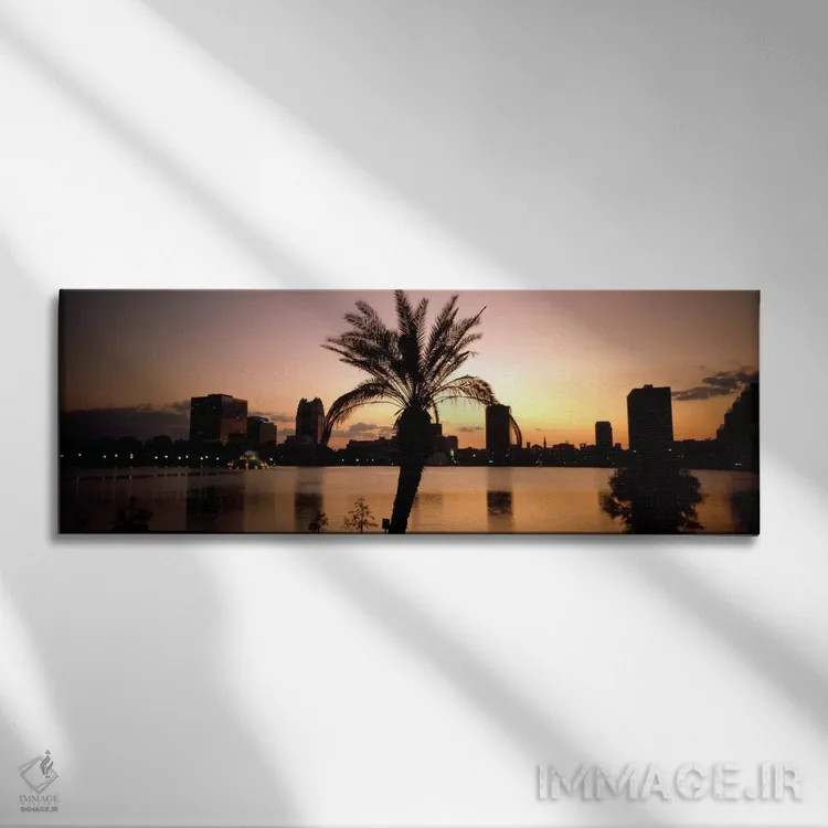 تابلو سیلوئت ساختمانها در کنار دریاچه اولا، پارک سامرلین، اورلاندو، شهرستان اورنج، فلوریدا، ایالات متحده آمریکا اثر پانورامیک ایمجز (استودیو عکاسی عریض) - نمای روبهرو روی دیوار