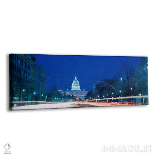 تابلو ساختمان دولتی روشن شده در غروب، ساختمان کنگره، خیابان پنسیلوانیا، واشنگتن دیسی، ایالات متحده آمریکا اثر پانورامیک ایمجز (استودیو عکاسی عریض) - نمای پرسپکتیو محصول