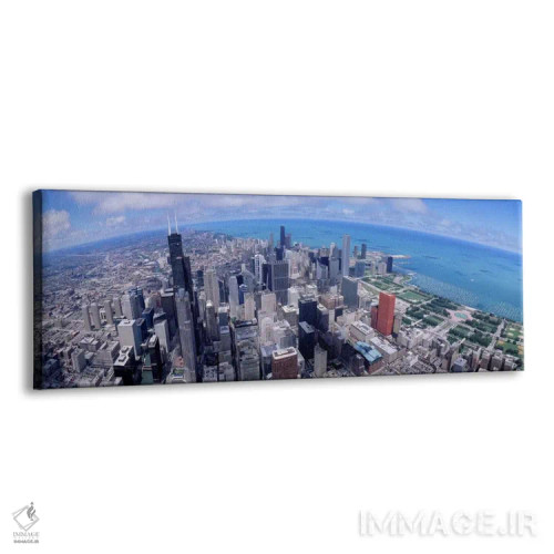تابلو نمای هوایی از یک شهر، شیکاگو، ایلینوی، ایالات متحده آمریکا اثر پانورامیک ایمجز (استودیو عکاسی عریض) - نمای پرسپکتیو محصول