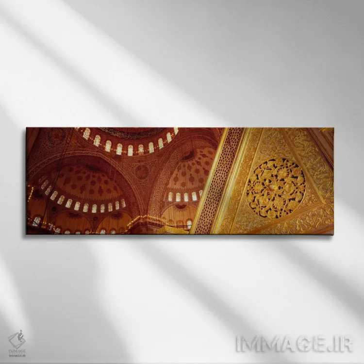 تابلو نمای پایین از سقف مسجد با کاشیهای ایونیک، مسجد آبی، استانبول، ترکیه اثر پانورامیک ایمجز (استودیو عکاسی عریض) - نمای روبهرو روی دیوار