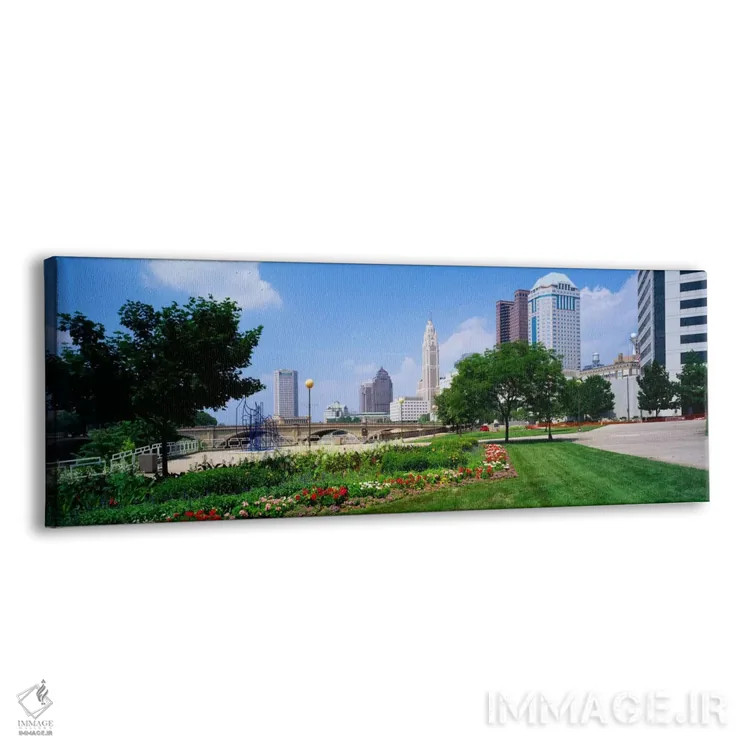 تابلو باغ در مقابل آسمانخراشها در یک شهر، رودخانه سیوتو، کلمبوس، اوهایو، ایالات متحده آمریکا اثر پانورامیک ایمجز (استودیو عکاسی عریض) - نمای پرسپکتیو محصول