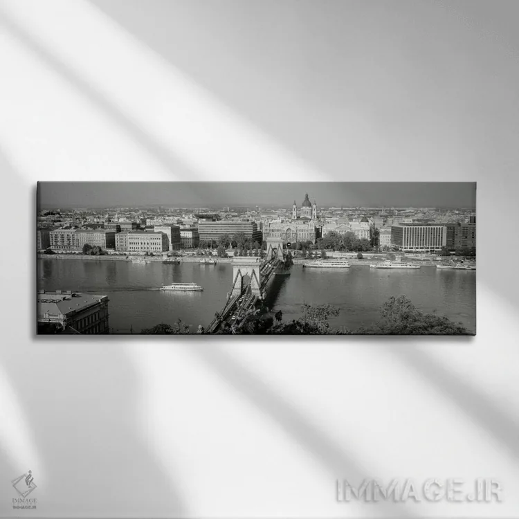 تابلو پل زنجیری روی رودخانه دانوب، بوداپست، مجارستان اثر پانورامیک ایمجز (استودیو عکاسی عریض) - نمای روبهرو روی دیوار