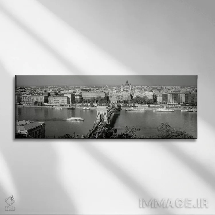تابلو پل زنجیری روی رودخانه دانوب، بوداپست، مجارستان اثر پانورامیک ایمجز (استودیو عکاسی عریض) - نمای روبهرو روی دیوار