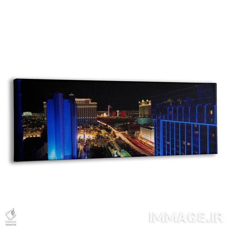 تابلو ساختمانهای روشن شده در شب، لاسوگاس، نواد، ایالات متحده آمریکا اثر پانورامیک ایمجز (استودیو عکاسی عریض) - نمای پرسپکتیو محصول