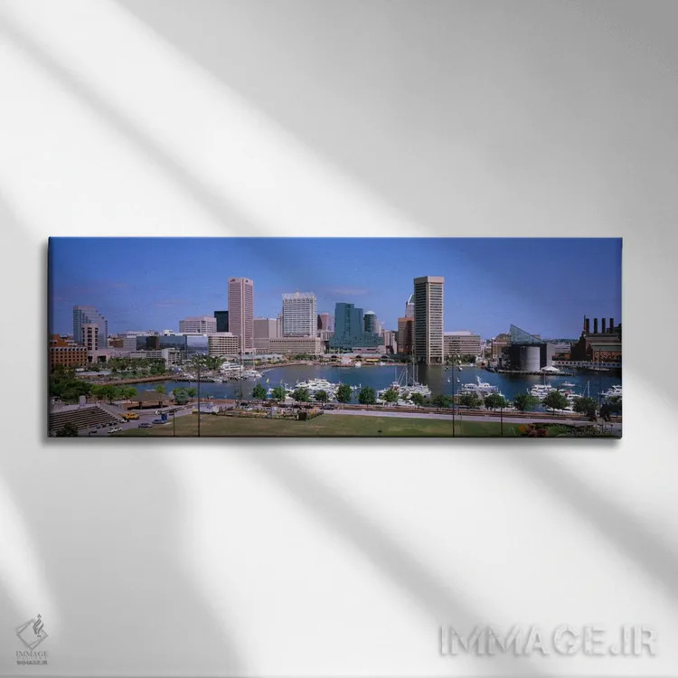 تابلو نمای افق بندر داخلی، بالتیمور، مریلند، ایالات متحده آمریکا اثر پانورامیک ایمجز (استودیو عکاسی عریض) - نمای روبهرو روی دیوار