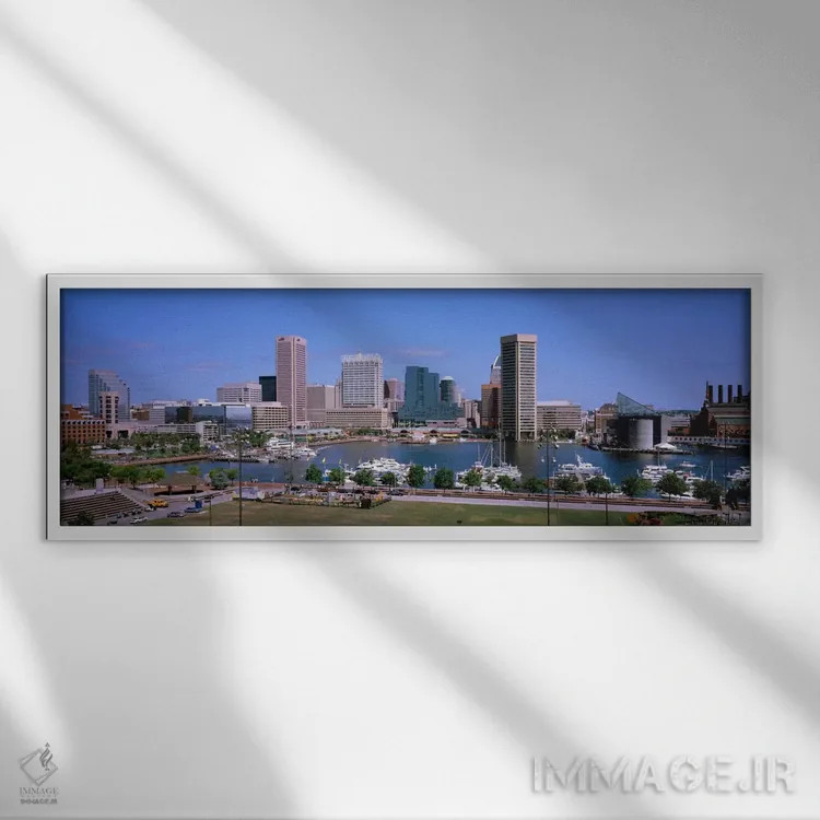 تابلو نمای افق بندر داخلی، بالتیمور، مریلند، ایالات متحده آمریکا اثر پانورامیک ایمجز (استودیو عکاسی عریض) - نمای قابدار سفید