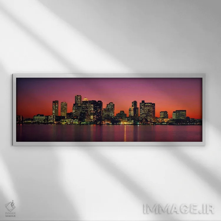 تابلو غروب خورشید، بوستون، ماساچوست، ایالات متحده آمریکا اثر پانورامیک ایمجز (استودیو عکاسی عریض) - نمای قابدار سفید