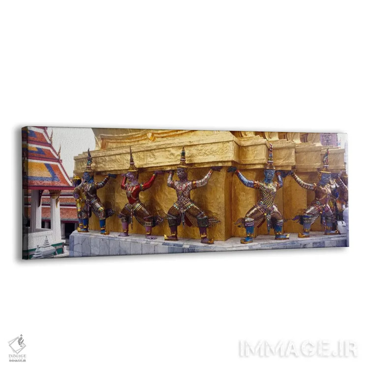 تابلو مجسمهها در پای چدی طلایی، کاخ بزرگ، بانکوک، تایلند اثر پانورامیک ایمجز (استودیو عکاسی عریض) - نمای پرسپکتیو محصول