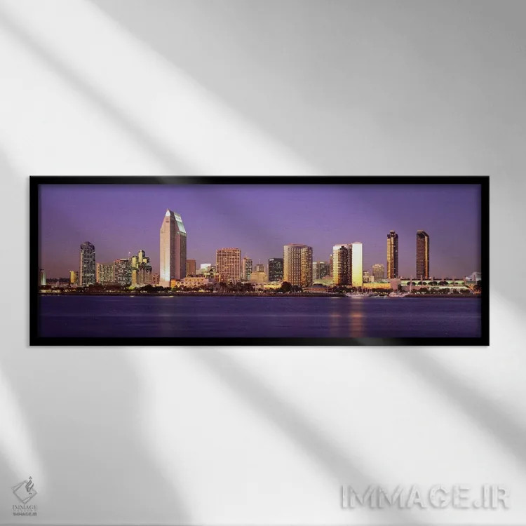 تابلو آسمانخراشها در یک شهر، سندیگو، شهرستان سندیگو، کالیفرنیا، ایالات متحده آمریکا اثر پانورامیک ایمجز (استودیو عکاسی عریض) - نمای قابدار مشکی