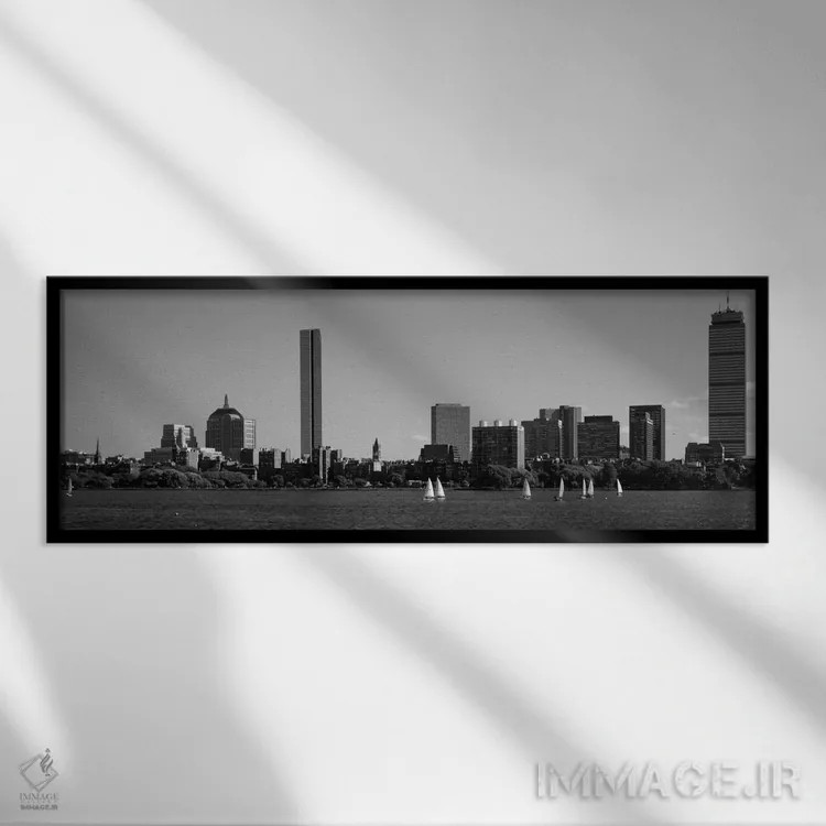 تابلو قایقهای بادبانی امآیتی، رودخانه چارلز، بوستون، ماساچوست، ایالات متحده آمریکا اثر پانورامیک ایمجز (استودیو عکاسی عریض) - نمای قابدار مشکی