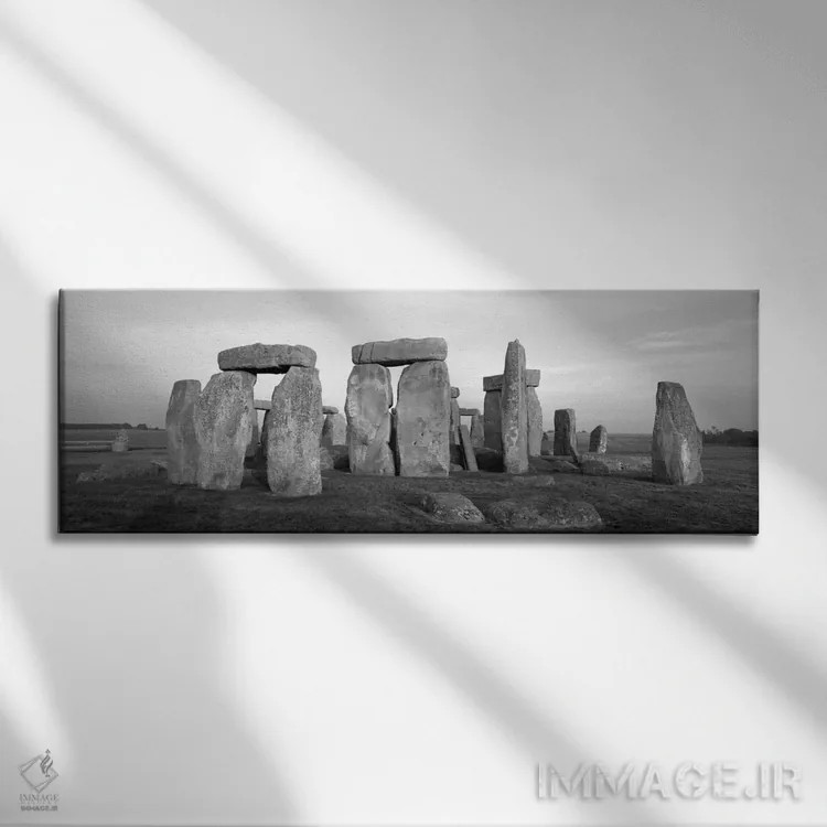 تابلو انگلستان، ویلتشر، استونهنج (سیاه و سفید) اثر پانورامیک ایمجز (استودیو عکاسی عریض) - نمای روبهرو روی دیوار