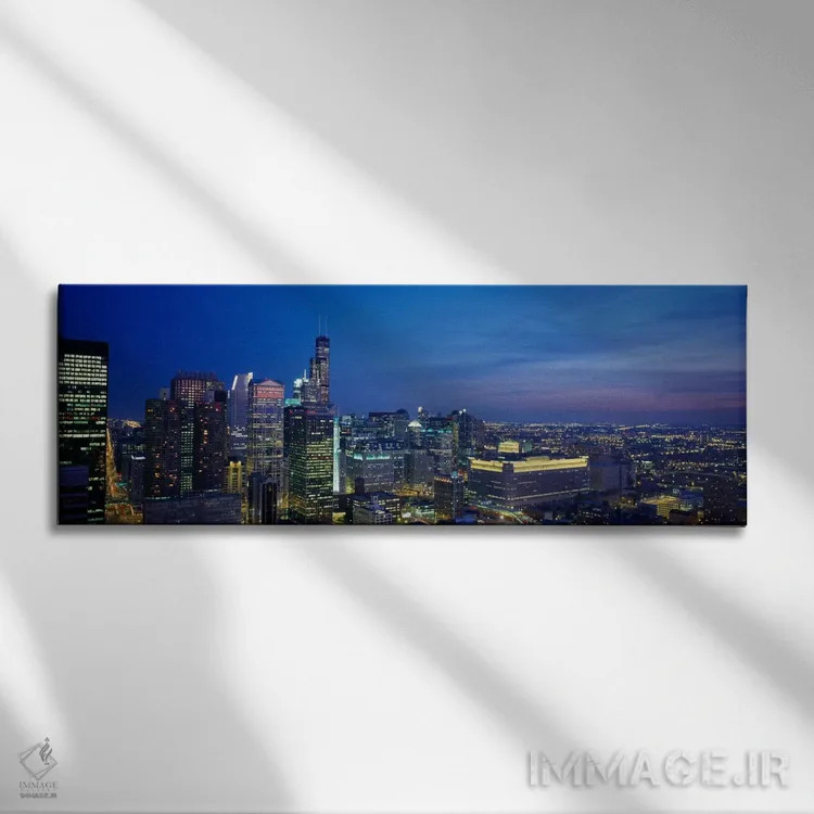 تابلو ایالات متحده آمریکا، ایلینوی، شیکاگو، شامگاه اثر پانورامیک ایمجز (استودیو عکاسی عریض) - نمای روبهرو روی دیوار